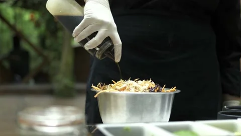 Food Preparation. Schef  Making Salad, Mixing Ingredients In Bowl 動画素材 237391495