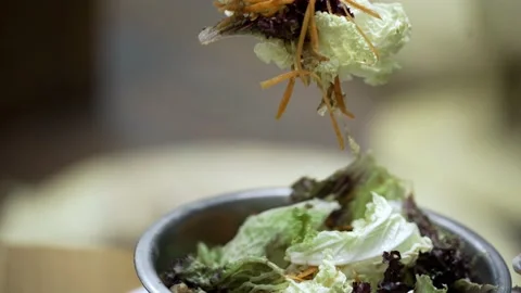Food Preparation. Schef  Making Salad, Mixing Ingredients In Bowl Video stock 237391641