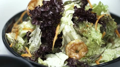 Food Preparation. Schef  Making Salad, Mixing Ingredients In Bowl Stock Footage 237391702