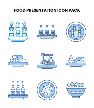 Food Presentation Blue Vector Icons Pack Иллюстрация