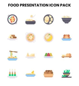 Food Presentation Flat Scalable Icons Pack Stock Illustration