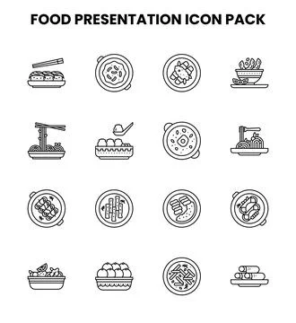 Food Presentation Line Vector Icons Pack Иллюстрация