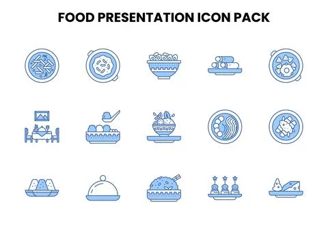 Food Presentation Two Colour Scalable Icons Pack Stock Illustration