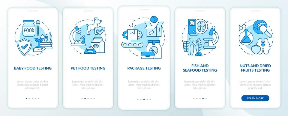 Food processing and development blue onboarding mobile app screen Stock Illustration