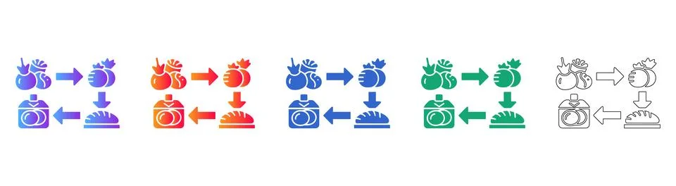 Food Processing and Production Flow Icons Stock Illustration