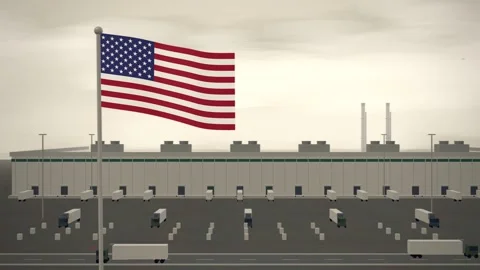Food Processing Cold Store United States Flag seamless loop Vídeos de archivo 344779134
