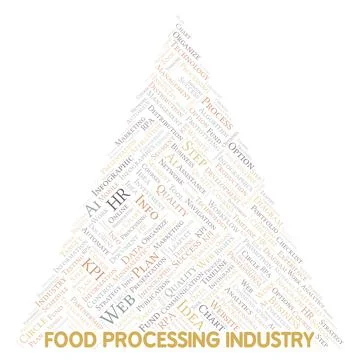 Food Processing Industry typography word cloud create with the text only. Illustrazione stock