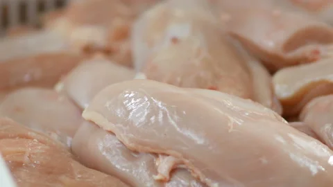 Food processing plant, chicken fillet Stock Footage 87322242