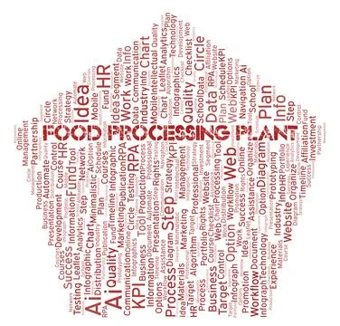 Food Processing Plant typography word cloud create with the text only. 스톡 일러스트