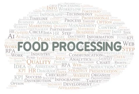 Food Processing typography word cloud create with the text only. イラスト素材