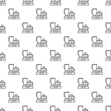 Food processor blender kitchen appliance outline seamless pattern Stock Illustration