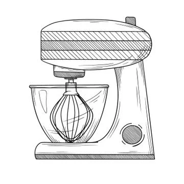 Food processor with different nozzles isolated on white background. Vector 스톡 일러스트