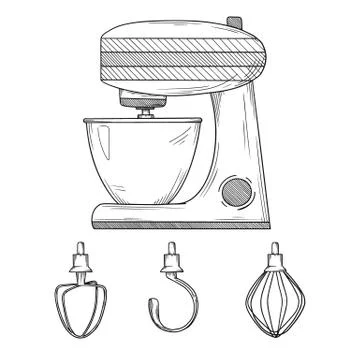 Food processor with different nozzles isolated on white background. Vector 스톡 일러스트