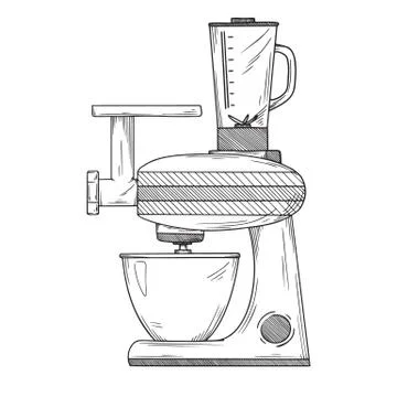 Food processor with different nozzles isolated on white background. Vector il 스톡 일러스트