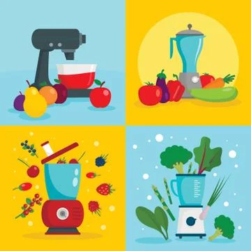 Food processor equipment banner set, flat style 스톡 일러스트