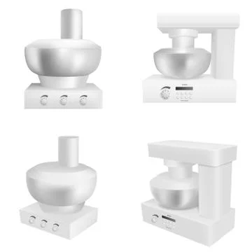Food processor icons set, realistic style 스톡 일러스트