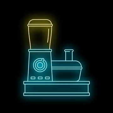 Food processor kitchen appliance glowing neon line art Stock Illustration