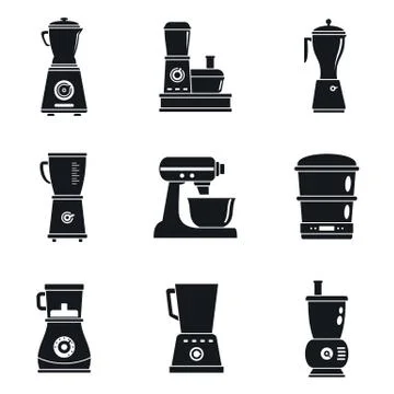 Food processor machine icon set, simple style 스톡 일러스트
