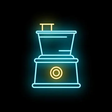 Food processor neon sign for glowing kitchen appliance icon Stock Illustration