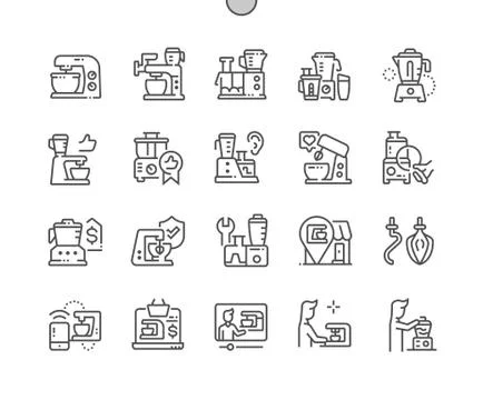 Food processor Well-crafted Pixel Perfect Vector Thin Line Icons Ilustração Stock