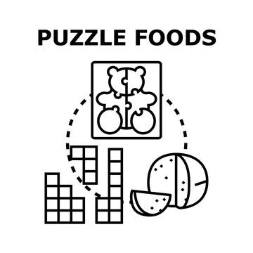 Food puzzle game elements and healthy eating concept 库存插图