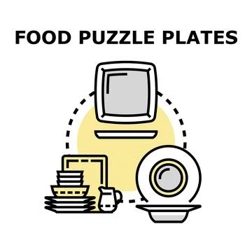 Food puzzle plates serving solution concept Stock Illustration