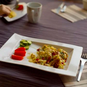 Food in rectangular plate Stockfoto's