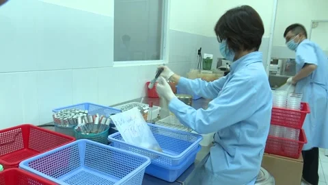 Food Safety Lab Sample Prep Pipetting Liquid Into Sample Bag Stock Footage 345048537