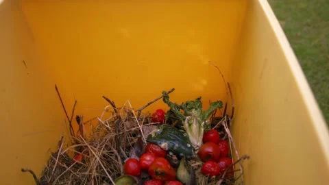 Food scraps waste in compost bin Video stock 346604477