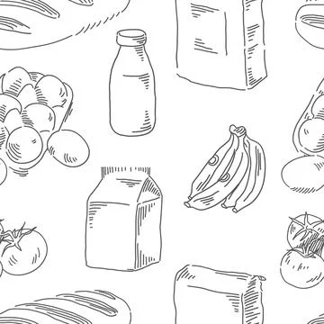 Food seamless pattern. Breakfast theme vector background Stock Illustration
