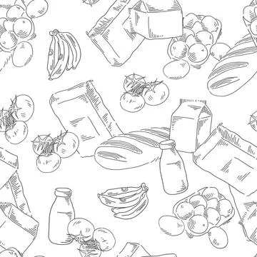 Food seamless pattern. Breakfast theme vector background Stock Illustration
