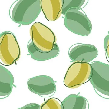 Food seamless pattern with random green apricot silhouettes print. Isolated t Illustrazione stock
