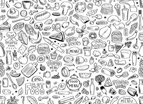 Food, seamless pattern. Vector illustration isolated on white background Stock Illustration