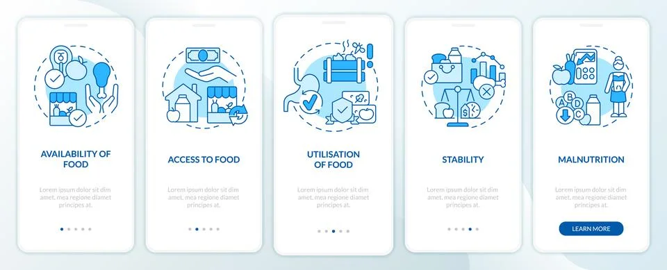 Food security basic definitions blue onboarding mobile app screen Illustrazione stock
