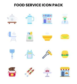 Food Service Flat Bundle Icons Pack Stock Illustration