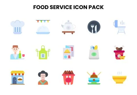 Food Service Flat Bundle Icons Pack Stock Illustration