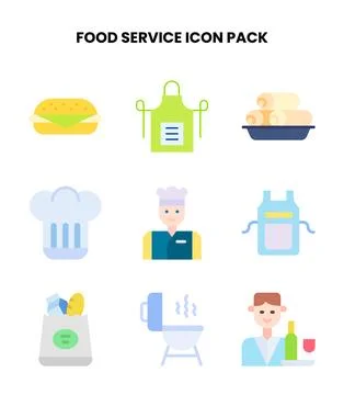 Food Service Flat Vector Icons Pack Stock Illustration