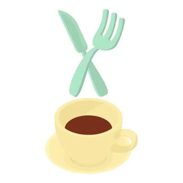 Food service icon isometric vector. Cup of coffee crossed fork and knife icon Stock Illustration