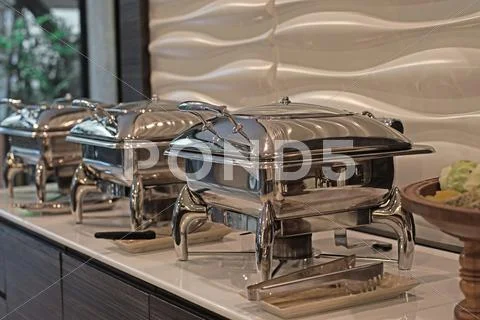 Food Service Steam Pans On Buffet Table