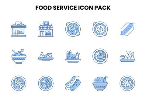 Food Service Two Colour Bundle Icons Pack Stock Illustration