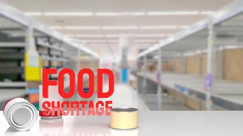 The food shortage red text on empty shelf image 3d rendering Illustrazione stock