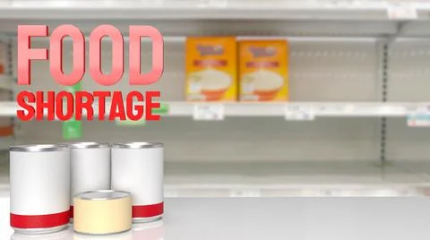 The food shortage red text on empty shelf image 3d rendering Illustrazione stock