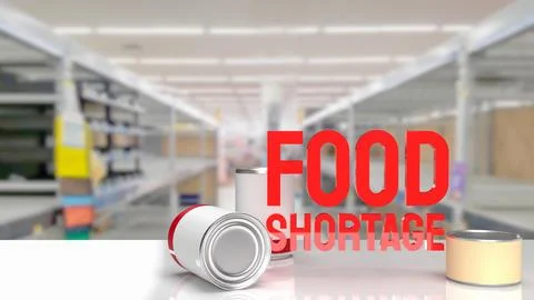 The food shortage red text on empty shelf image 3d rendering Stock Illustration