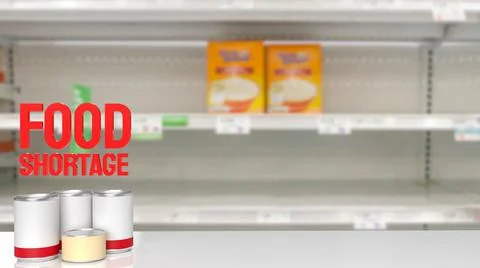 The food shortage red text on empty shelf image 3d rendering Stock Photos