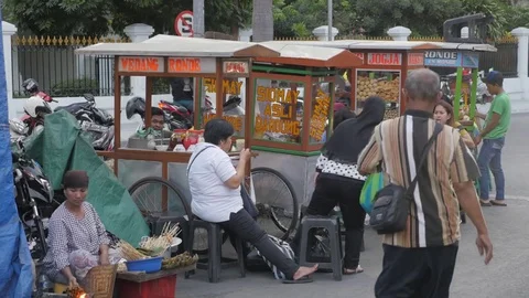 Food stalls on street in Yogyakarta Java Indonesia Video stock 82082834