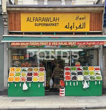 Food store where ethnic minorities buy their traditional halal meat Stock Photos