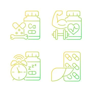 Food supplements gradient linear vector icons set Illustrazione stock