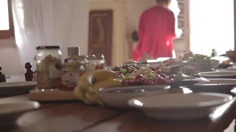 Food Table Healthy Delicious Organic Meal Concept, Plates put on the table. Vídeos de archivo 166318030