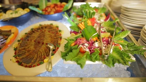 Food on the table in the restaurant Video stock 94462907