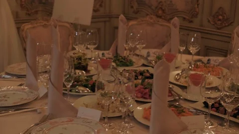 Food table in the restaurant Stock Footage 122128584